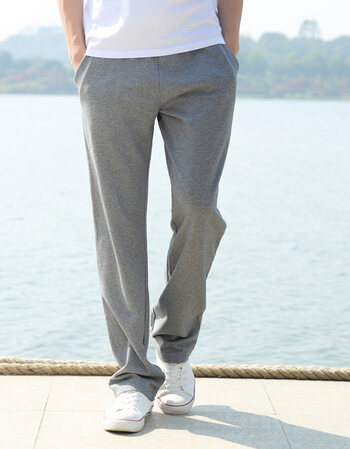 男士休闲运动裤男 宽松直筒加肥加大码针织卫裤长裤子潮 深灰色 38