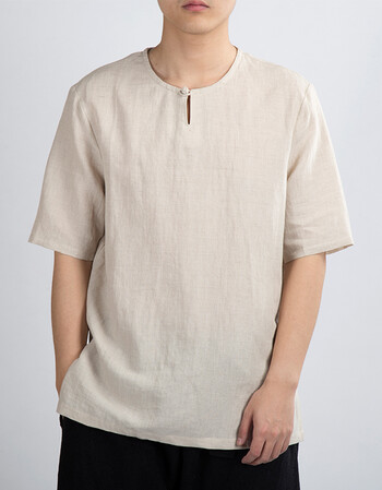 男士棉麻短袖t恤夏季v领宽松薄款中国风男装亚麻中式潮流复古上衣