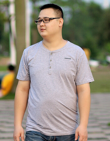 加肥加大男装t恤短袖特大号超大码胖人胖子肥佬体恤男上衣 圆钮灰 1xl