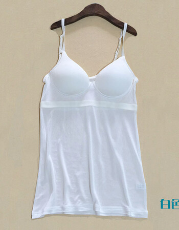 针织真丝吊带文胸 一体无钢圈桑蚕丝内衣 打底背心免穿文胸 白色 l