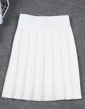 高腰2018半身裙百褶裙松紧纯色高腰韩国ol半身裙 白色 s