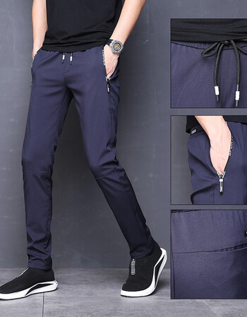 男式休闲长裤子弹力小脚夏季超薄休闲裤松紧腰男士裤子夏天修身裤 rd