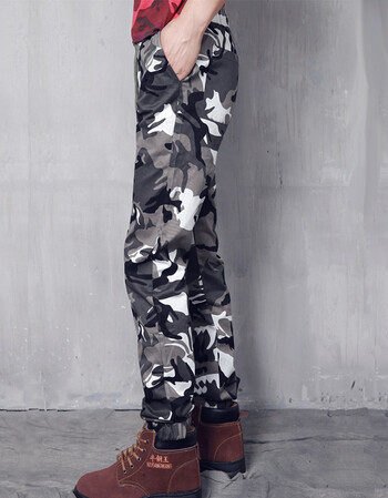 时尚迷彩休闲裤松紧带束脚裤韩版男生长裤 黑白迷彩 4xl(34