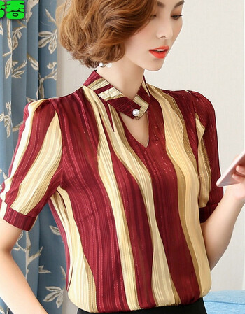 女士夏天衣服2018新款夏装韩版百搭宽松遮肚短袖刺绣雪纺衫上衣女夏装