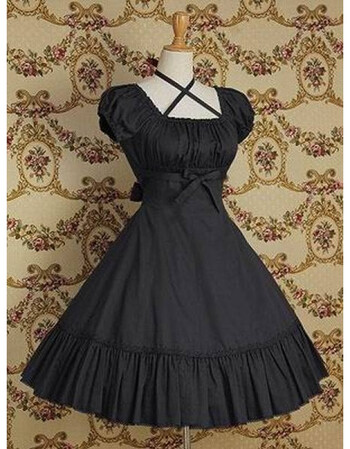 洛丽塔日常连衣裙夏季复古黑色日常萌系洛丽塔哥特式蝴蝶结短袖连衣裙