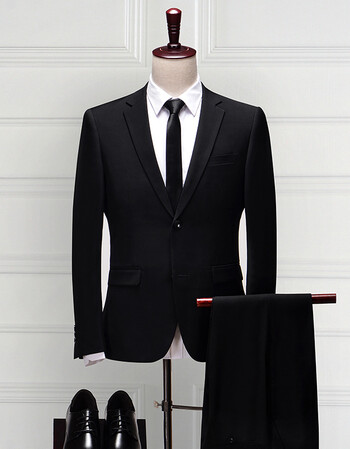 西服套装男士套装西装男正装 黑色双扣(西服套装) m