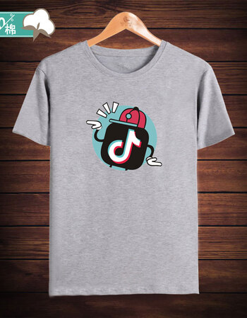 抖音logo标志t恤张欣尧同款短视频专业道具符号衣服短袖男女圆领 灰色