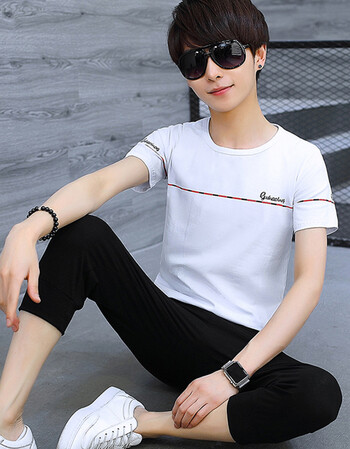 新款青少年学生套装男运动两件套韩版休闲帅气夏季14-16岁高中生潮流