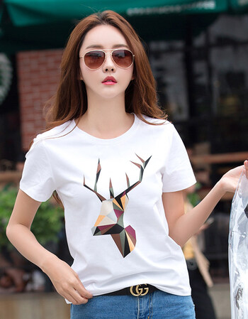 2018夏季韩版女装学生潮印花小鹿图案棉质上衣女夏短袖t恤女 小鹿白色