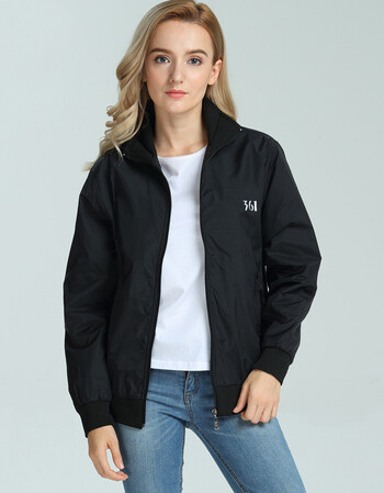 春秋新款361运动夹克女休闲百搭运动服防风风衣纯色外套女装上衣 黑色