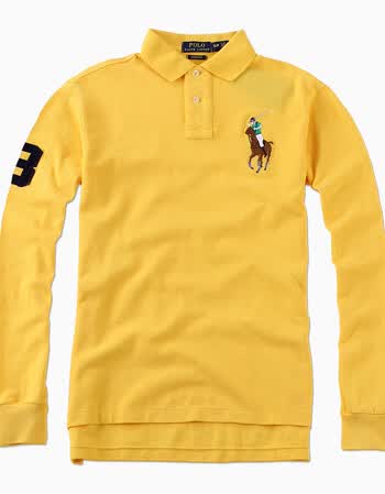 美国polo ralph lauren拉夫劳伦男士大彩马长袖纯色polo衫 黄色 l