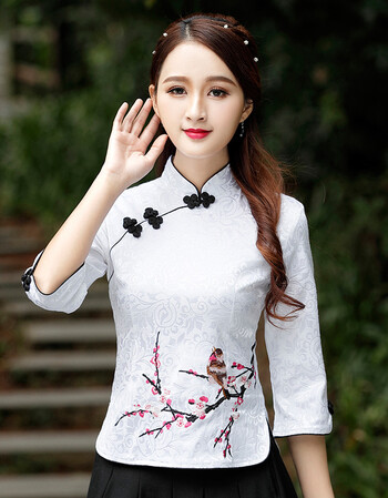 民国学院风唐装上衣绣花中式时尚复古中长袖短款改良旗袍女装2018