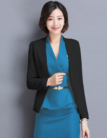 正式场合连衣裙套装西装春ol时尚气质v领主持人正装职业套装女夏 黑色