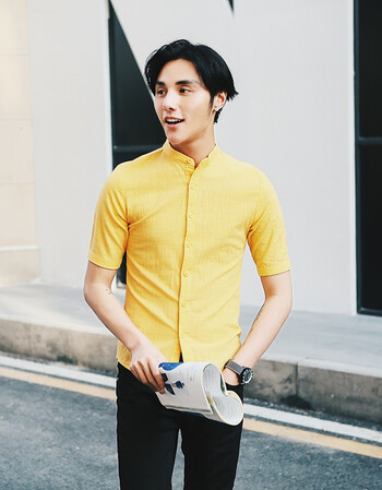 亚麻衬衫男夏季棉麻短袖衬衣男士薄款纯色麻料半截袖男装亚麻布衣潮男