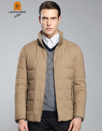 利奥纳多leonardo di gasun 卡其色充绒保暖立领轻薄羽绒服 52
