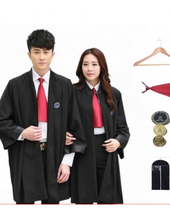 新款律师袍男 律师袍女律师职业装出庭服徽章领带 深色律师袍配领巾