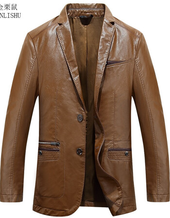 金栗鼠男西装外套男时尚修身西装皮衣外套 棕色 xxl