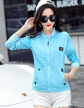 衣女2018春夏季新款沙滩户外长袖衣服学生短款空调开衫薄外套 天蓝色