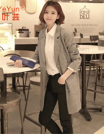 
                                        秋装新款经典薄外套韩版春秋大码气质中长款休闲小西服 浅灰色 XL                