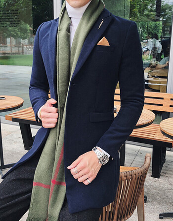 古莱登(godlike)秋冬季中长款加厚西服男外套韩版修身青年夜店小伙