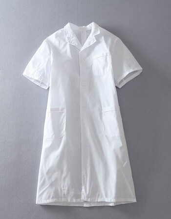白大褂短袖医生服男女实验服半袖夏护士服白色厨师护工的确良 短袖 m