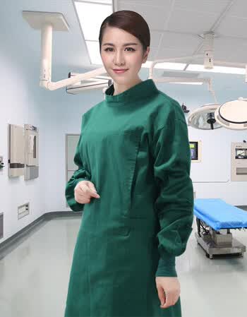 手术衣男女纯棉长袖医生刷手服手术室洗手衣隔离衣手术服 长款 墨绿女