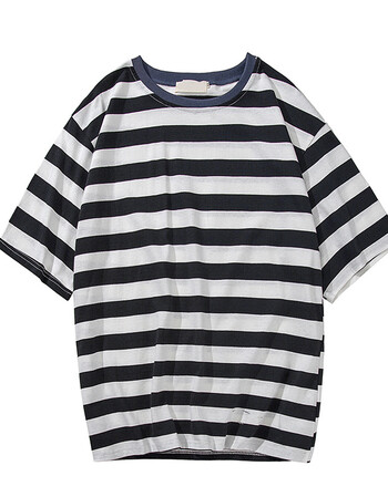 港风圆领条纹宽松短袖t恤夏季韩版潮流半袖休闲衣服 白色 2xl