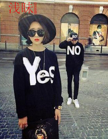 
                                        浅昧 春装新款情侣装韩版男女套头卫衣外套班服打底薄卫衣yes图案 NO图案QM426 YES图案 均码                