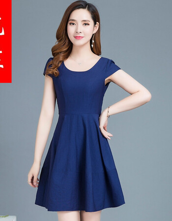 2018夏新款裙子女韩版时尚气质优雅高腰纯色a字裙连衣裙潮 蓝色 2xl