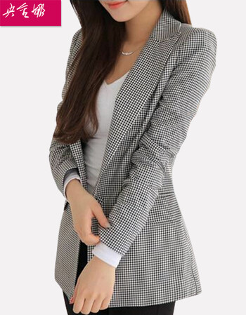 央金娜小西装女秋冬装 休闲格子小西装外套女装XZ007 黑白格