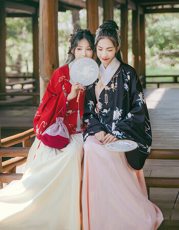 汉尚华莲传统汉服花期印花交领袄裙琵琶袖单层日常秋冬双色性价比