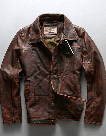 复古水洗做旧真皮皮衣男头层牛皮机车夹克翻领外套 复古做旧 l