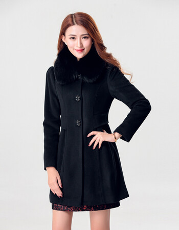 abd奥宝蒂品牌专柜外套女冬 狐狸毛领大衣九分袖中长款毛呢abd46013