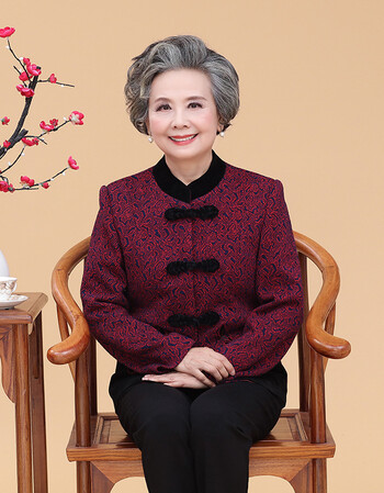 中老年人秋装女唐装外套老太太服装奶奶中国风结婚礼服老人衣服w 红色
