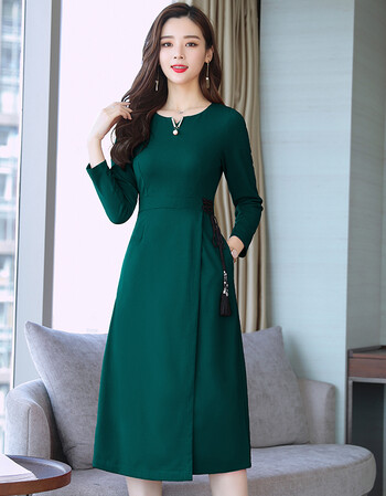 35岁到45的秋季连衣裙女长袖2018新款韩版早秋女装有女人味的裙子 墨