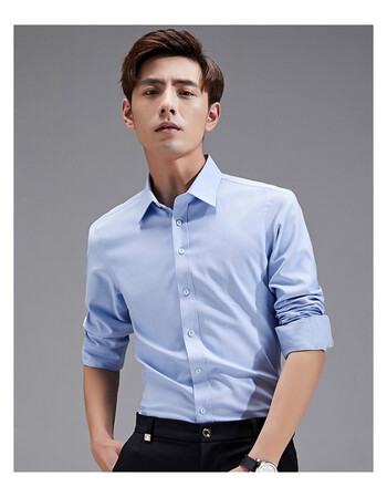 衬衫男土长袖抗皱免烫薄款色休闲商务正装30中年40岁衬衣寸 天蓝色