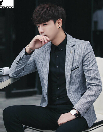 西装外套男韩版修身时尚休闲小西服男发型师黑色西服春季新款潮流