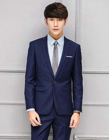 服结婚伴郎西装男职业装正装 (深蓝)单扣西服 西裤 衬衫 可以错码搭配
