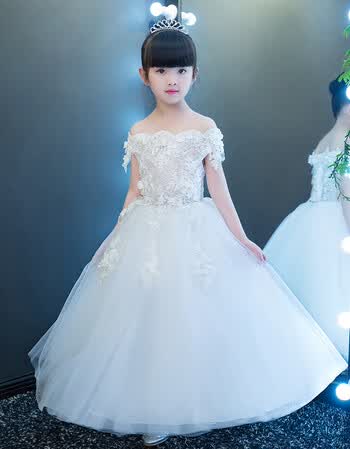 女童晚礼服公主裙儿童婚纱蓬蓬纱花童生日表演主持人钢琴演出服夏