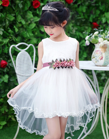 女童2018夏季新款女童连衣裙无袖公主裙燕尾裙蕾丝儿童表演礼服裙