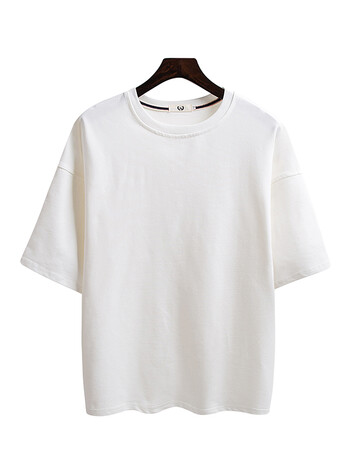 男士短袖t恤打底衫上衣服夏季圆领半袖纯白色五分袖宽松七分中袖 白色