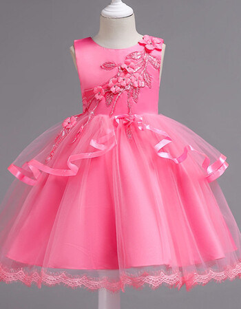 礼服女童公主裙中大童蓬蓬裙短款女孩网纱裙花童演出服 725玫粉色 100