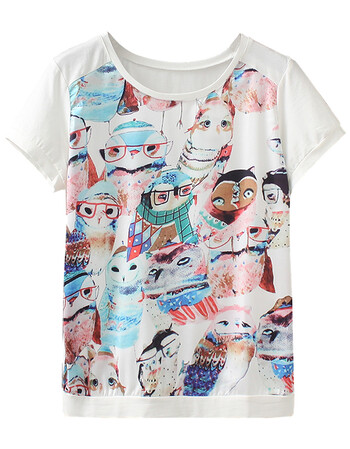 短袖女2018新款涂鸦印花短袖t恤女宽松学生潮白色t恤打底衫女 白色 m