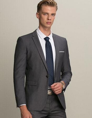 鳄鱼西服套装男士韩版修身商务职业正装新郎伴郎结婚休闲西装外套 浅