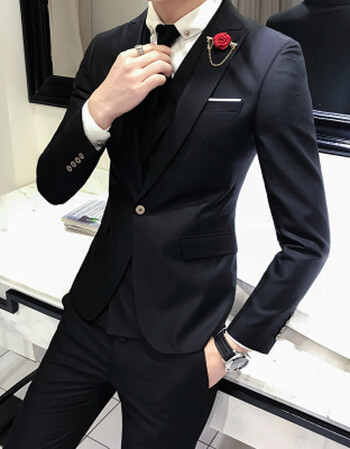 男士三件套商务正装职业西装修身伴郎新郎结婚礼服男 黑色西装 裤