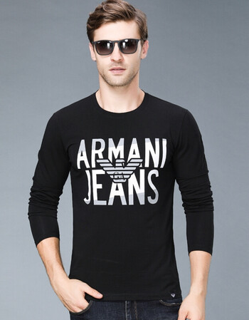 男装 t恤 其他品牌 秋季罗曼阿玛尼男长袖t恤圆领修身字母印花打底衫