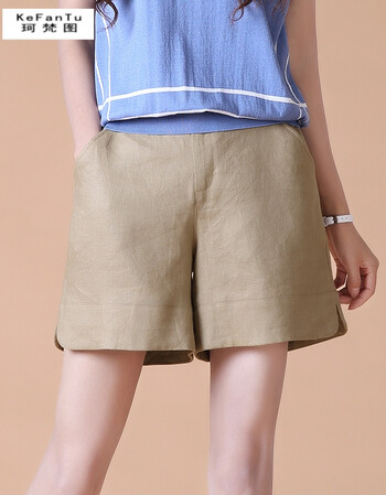 珂梵图2018夏新款亚麻短裤女宽松阔腿裤高腰棉麻休闲短裤热裤百搭显瘦