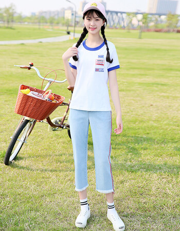 开学季女装中学生套装2018新款少女韩版14 15 16岁初中生两件套 蓝色