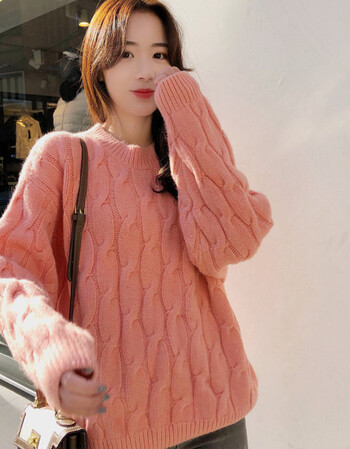 aimanrniu2018秋冬糖果色慵懒风套头毛衣女韩版宽松外穿粗麻花针织衫