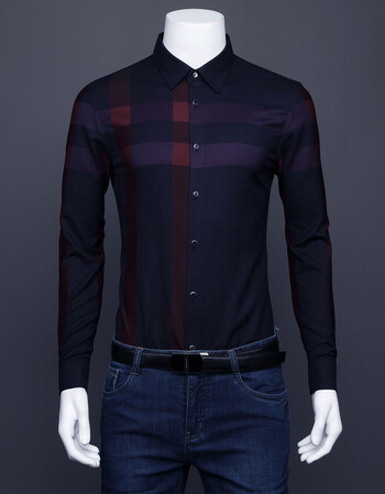 羊毛衬衫男长袖羊毛商务休闲衬衣上衣气质型男 黑蓝 170/92a